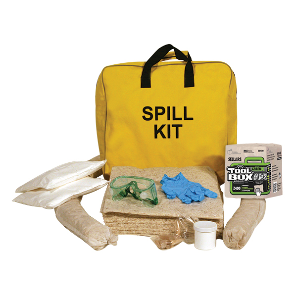 All items in Sellars EverSoak oil-only yellow canvas bag spill kit