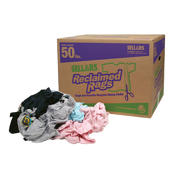 50lbs box of Sellars Reclaimed Multi-color T-Shirt Rags